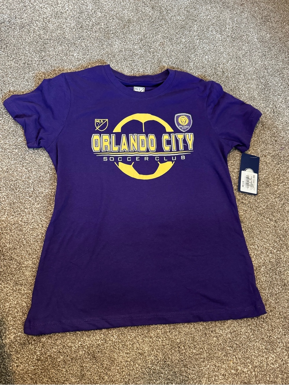 Orlando City MLS Soccer Purple Yellow Large 10/12 L Girls short sleeve t-shirt